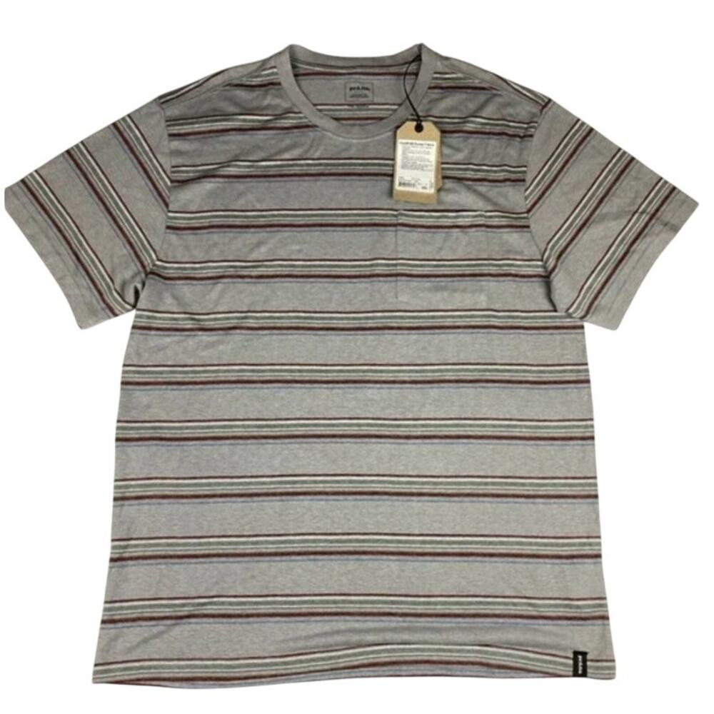 prAna Cardiff SS Pocket Tee Mens XXL Hemp‑Cotton Eco Blend Gray Alloy Stripe NWT